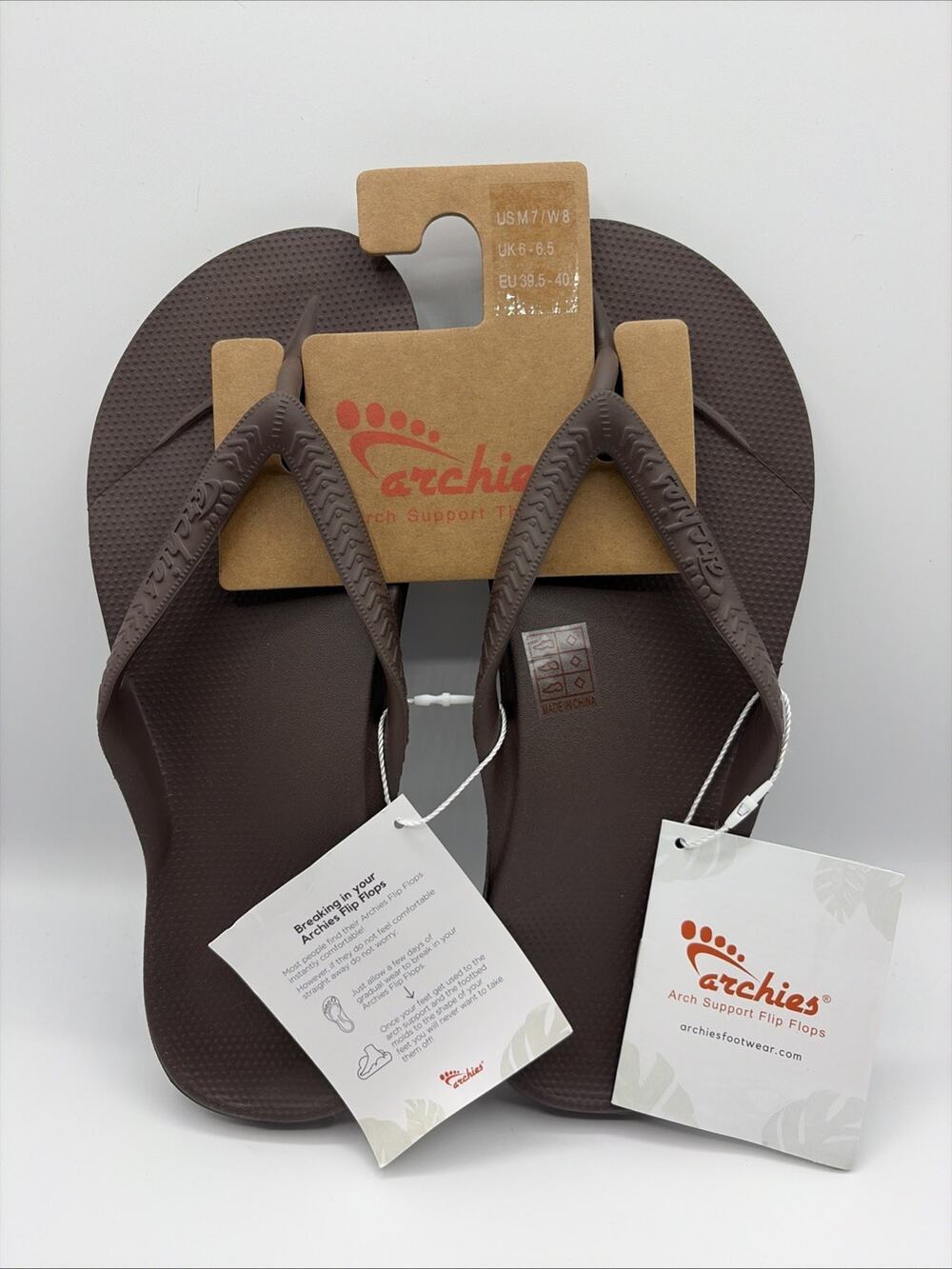 Archies flip flop Unisex Sz M 7 W 8 Chocolate Brown Arch Support Therapy NWT